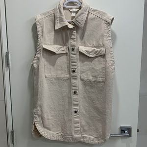 Beige canvas button down vest